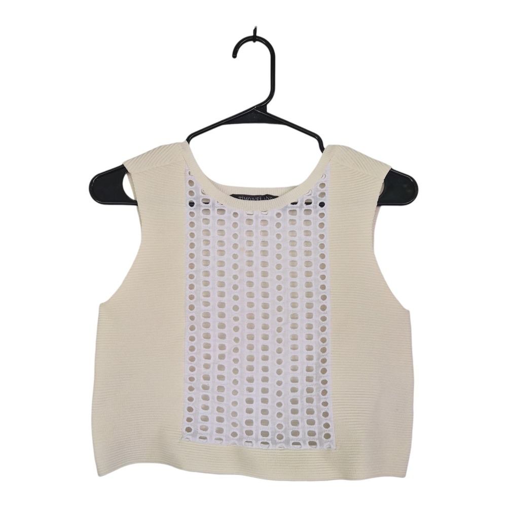 Timo Weiland Ivory Textured Sleeveless Knit Top Lace Panel Size Small